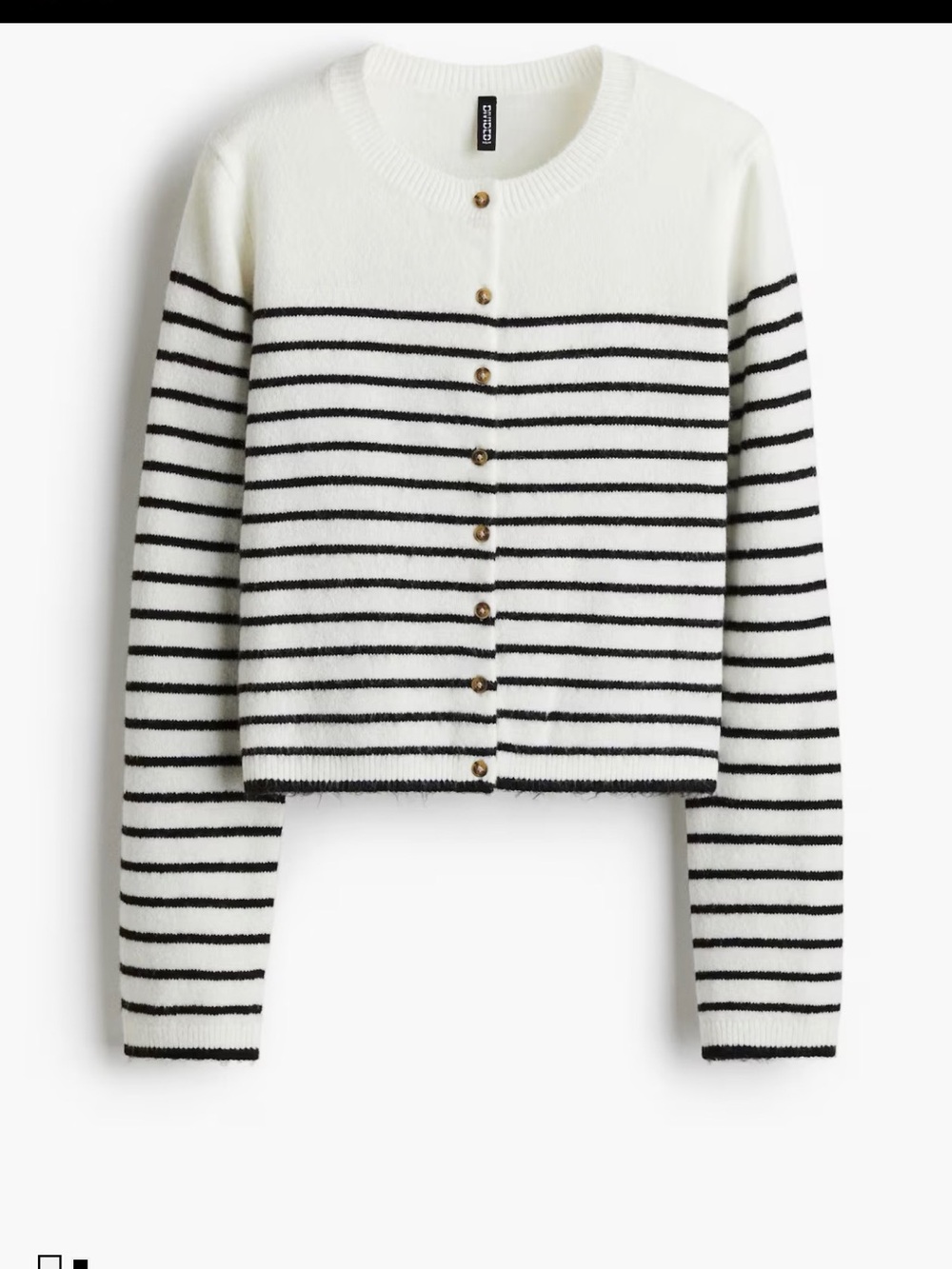 H&M White and Black Striped Crewneck Cardigan